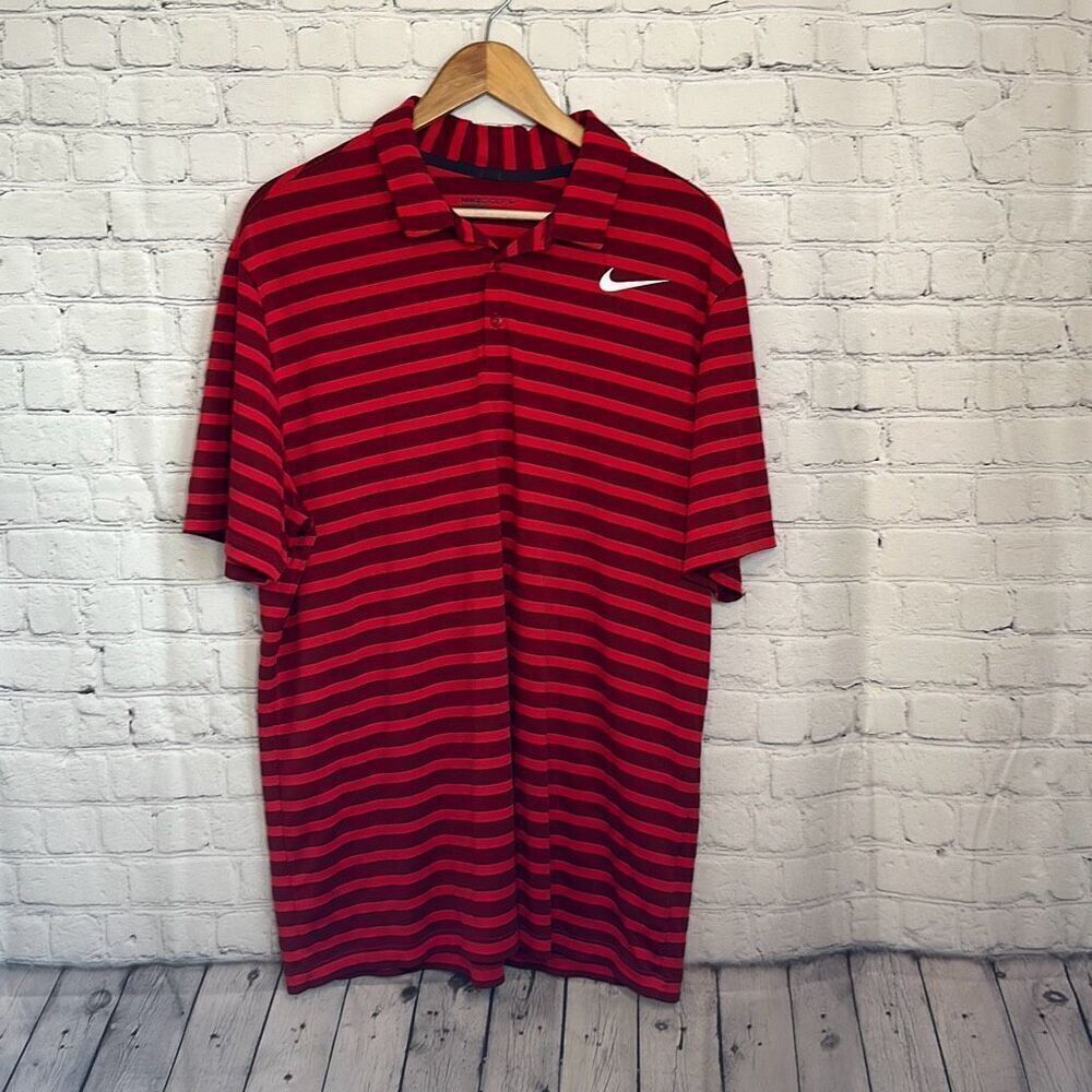 Nike Breathe Red Striped Regular Fit Golf‎ Polo Dri Fit size XL